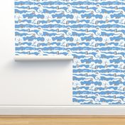 hedges with hogs - hedgehogs in grey on blue dots