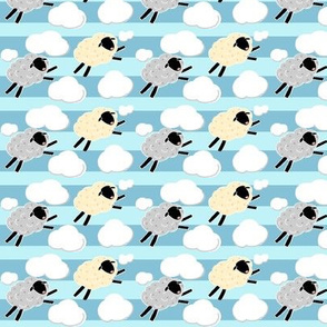 Woolly Cloud Jumpers! Sheep  on blue stripe 