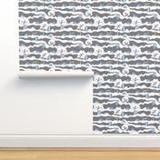 hedges with hogs - hedgehogs in blue on grey