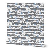 hedges with hogs - hedgehogs in blue on grey