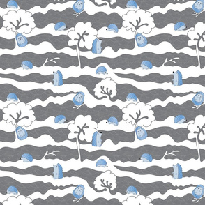 hedges with hogs - hedgehogs in blue on grey