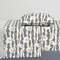 hedges with hogs - hedgehogs in yellow on grey