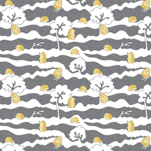 hedges with hogs - hedgehogs in yellow on grey
