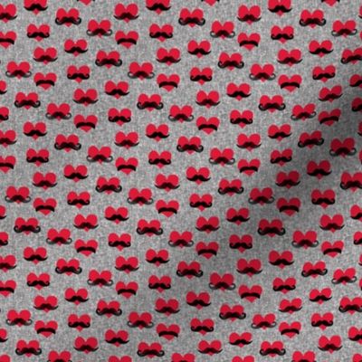 (micro scale) mustache hearts - Valentine's Day fabric (med grey) C18BS