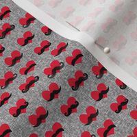 (micro scale) mustache hearts - Valentine's Day fabric (med grey) C18BS