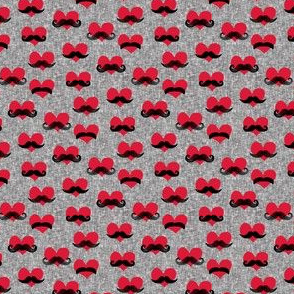 (micro scale) mustache hearts - Valentine's Day fabric (med grey) C18BS