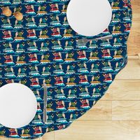 pug surfing dog breed fabric navy