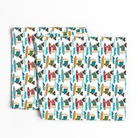 pug surfing dog breed fabric white