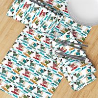 pug surfing dog breed fabric white