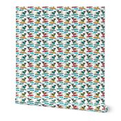 pug surfing dog breed fabric white