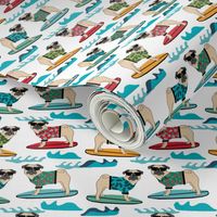 pug surfing dog breed fabric white