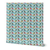 pug surfing dog breed fabric blue