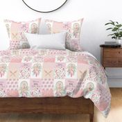 Dream Catcher Patchwork Quilt Top – Wholecloth for Girls Pink Mint Feathers Nursery Blanket Baby Bedding