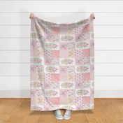 Dream Catcher Patchwork Faux Quilt (rotated)– Wholecloth for Girls Pink Mint Feathers Nursery Blanket Baby Bedding