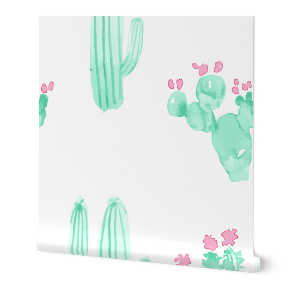 Jumbo XL Watercolor Cactus || Mint green, jade pink succulent Arizona desert _Miss Chiff Designs 