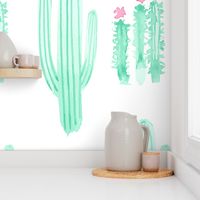 Jumbo XL Watercolor Cactus || Mint green, jade pink succulent Arizona desert _Miss Chiff Designs 