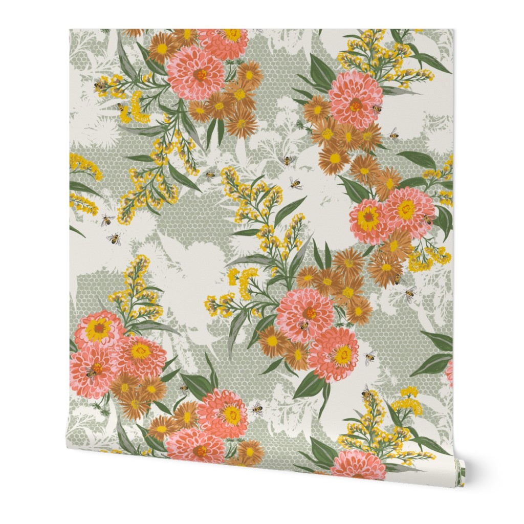 Bee Bouquet Floral - swamp green