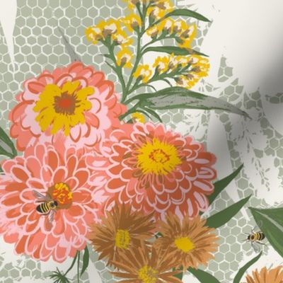 Bee Bouquet Floral - swamp green