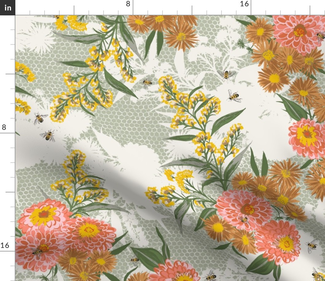 Bee Bouquet Floral - swamp green