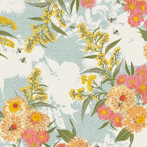 Bee Bouquet Floral - surf spray blue green