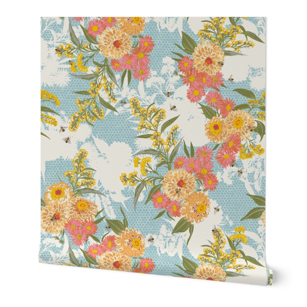 Bee Bouquet Floral - Canal Blue
