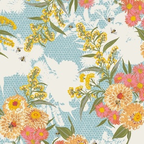 Bee Bouquet Floral - Canal Blue