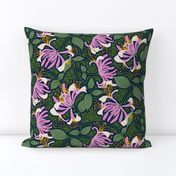 F1054_HONEYSUCKLE FLORAL - artichoke green with cyclamen pink