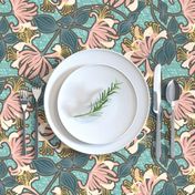 F1054_HONEYSUCKLE FLORAL - eggshell with light peach and teal green