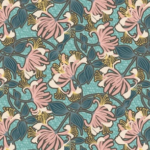 HONEYSUCKLE FLORAL - eggshell with light peach and teal green