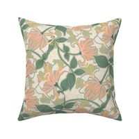 F1054_HONEYSUCKLE FLORAL - ivory cream with soft coral peach and green