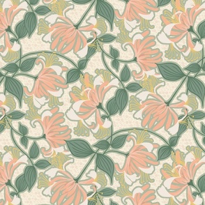 HONEYSUCKLE FLORAL - ivory cream with soft coral peach and green