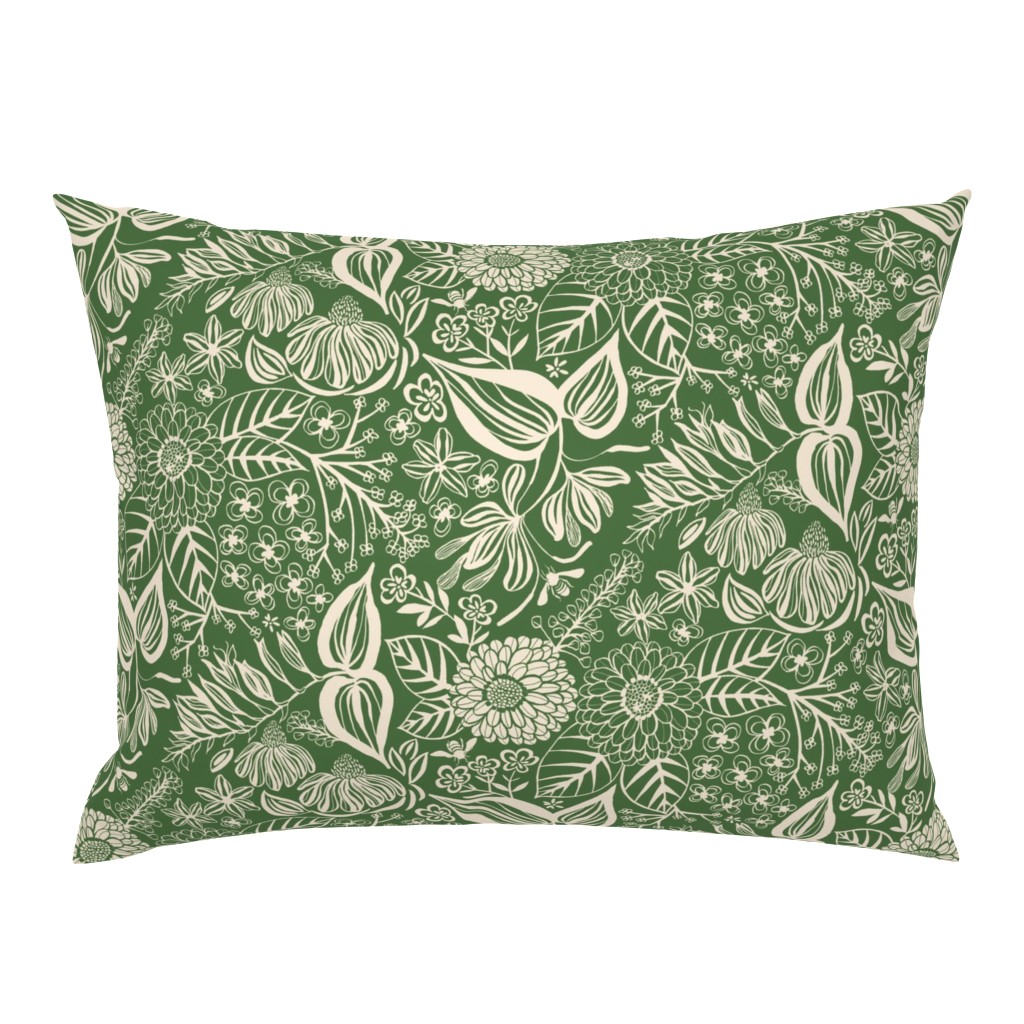 Bee Garden - artichoke green and ivory