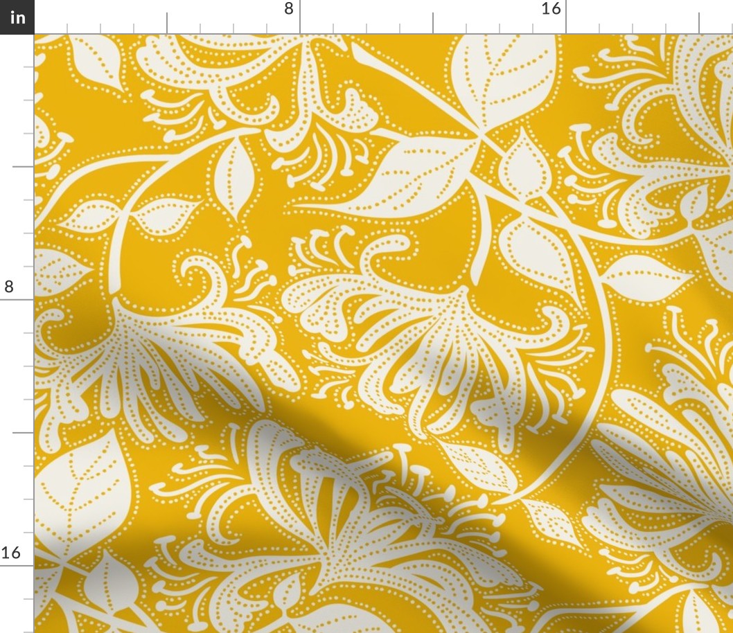 honeysuckle stencil floral_coconut milk white on bumblebee yellow