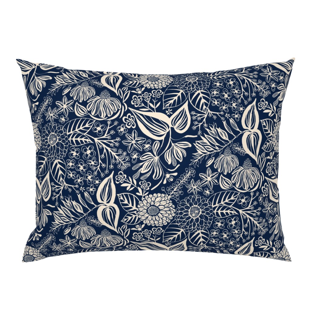 Bee Garden - navy blue and ivory cream