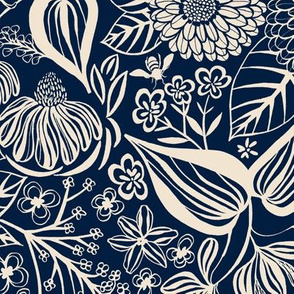 Bee Garden - navy blue and ivory cream