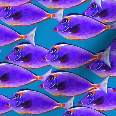 Purple Watercolor fish on dark blue