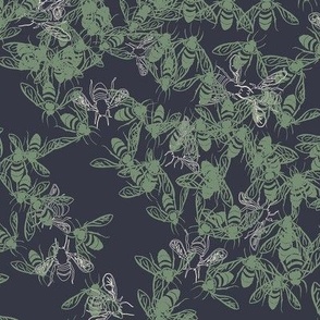 honeybee swarm_inkwell navy blue and green loden frost and natural white honeybees