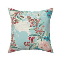 Bee Bouquet Floral - Eggshell blue and red