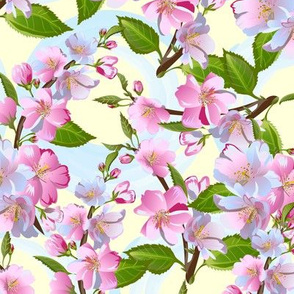 Apple-tree flowers seamless pattern, spring blossom. Retro vector background