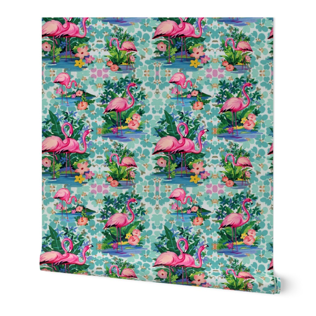 Kitschy Floral Flamingos