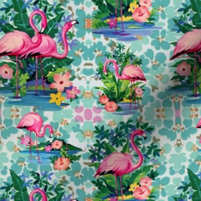 Kitschy Floral Flamingos
