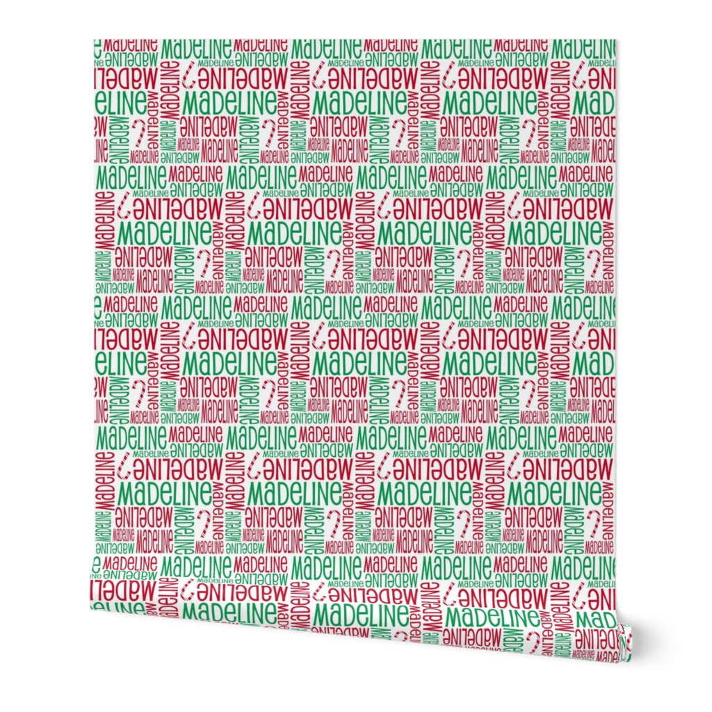 Personalised Name Fabric - Christmas Canes