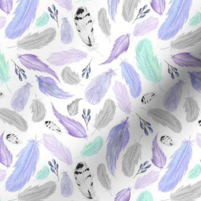 Smaller Feathers in Purple Lavender Grey Mint - Coordinate for Omaha Dream Catcher Collection Baby Girls Nursery GingerLous