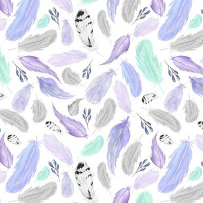 Smaller Feathers in Purple Lavender Grey Mint - Coordinate for Omaha Dream Catcher Collection Baby Girls Nursery GingerLous