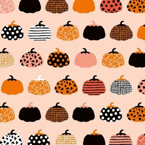 Fall fruit geometric pumpkin design scandinavian style halloween print black and peach orange