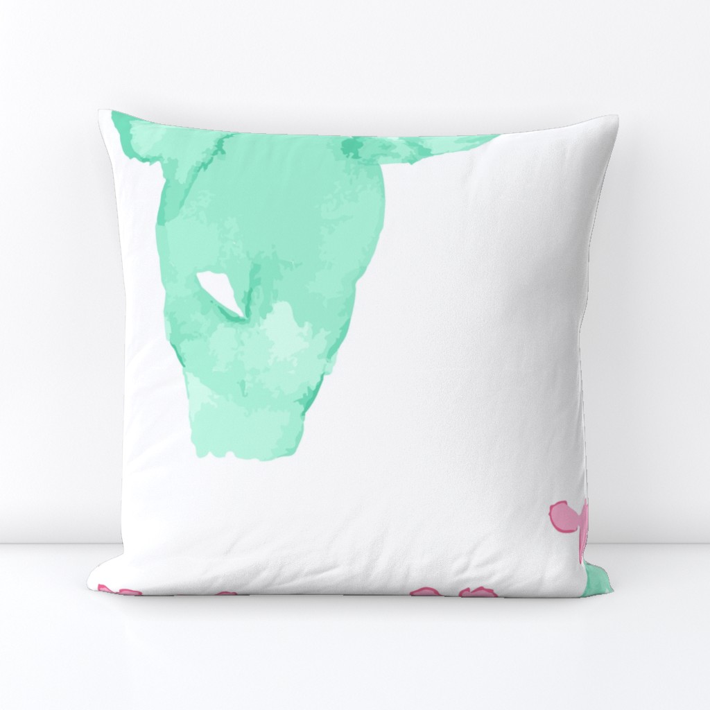 Jumbo XL  Watercolor Cactus || Prickly Pear Succulent Arizona Desert Plant Mint Green Jade Pink