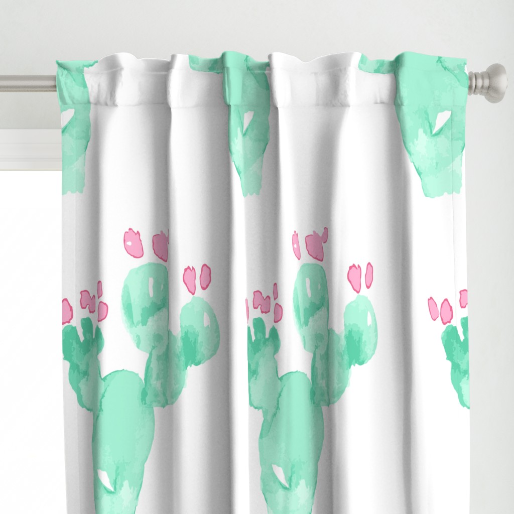 Jumbo XL  Watercolor Cactus || Prickly Pear Succulent Arizona Desert Plant Mint Green Jade Pink