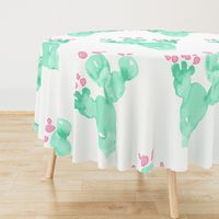 Jumbo XL  Watercolor Cactus || Prickly Pear Succulent Arizona Desert Plant Mint Green Jade Pink