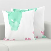 Jumbo XL  Watercolor Cactus || Prickly Pear Succulent Arizona Desert Plant Mint Green Jade Pink