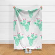 Jumbo XL  Watercolor Cactus || Prickly Pear Succulent Arizona Desert Plant Mint Green Jade Pink